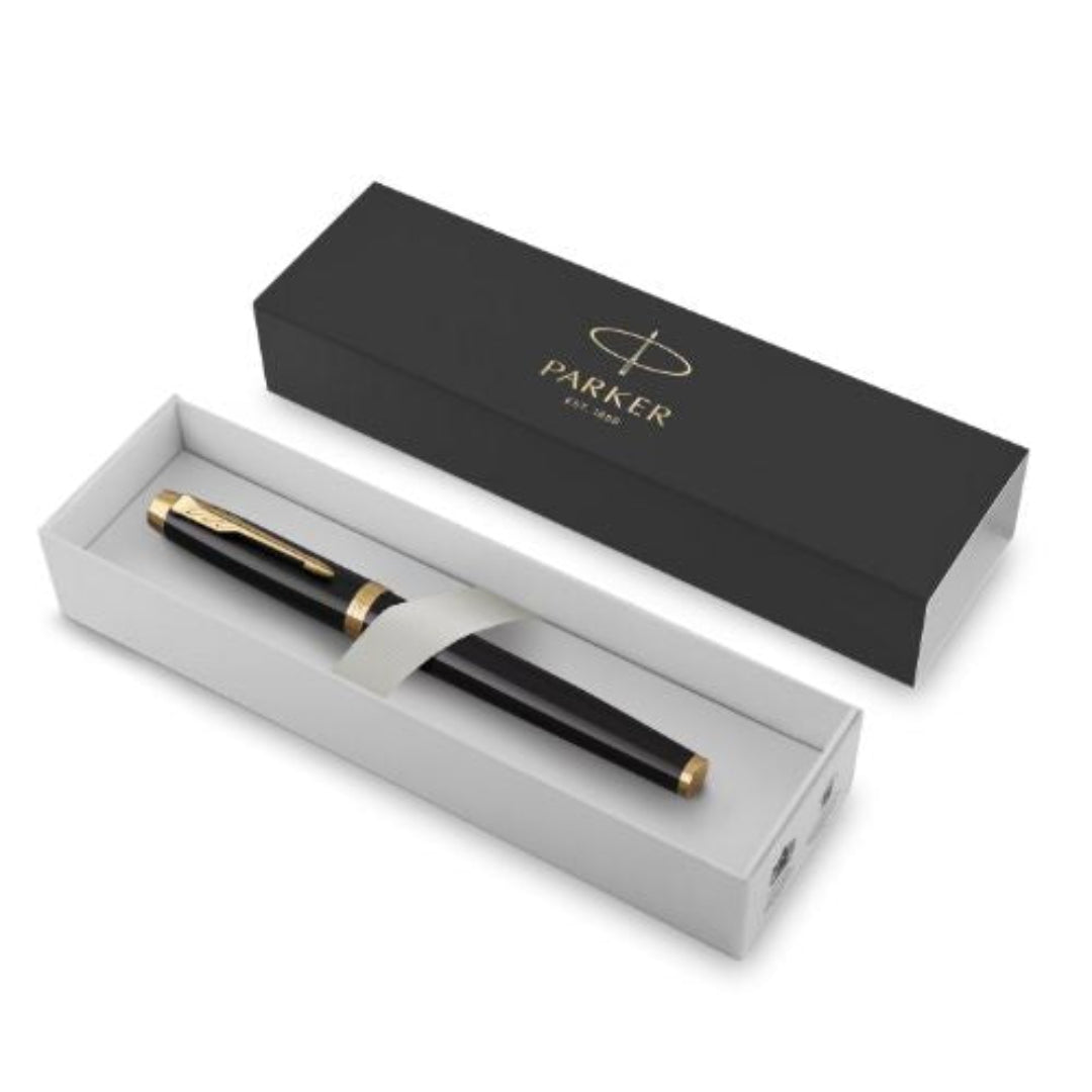 Parker IM Rollerball Pen F Black Ink - Lacquer Black & Gold Trim