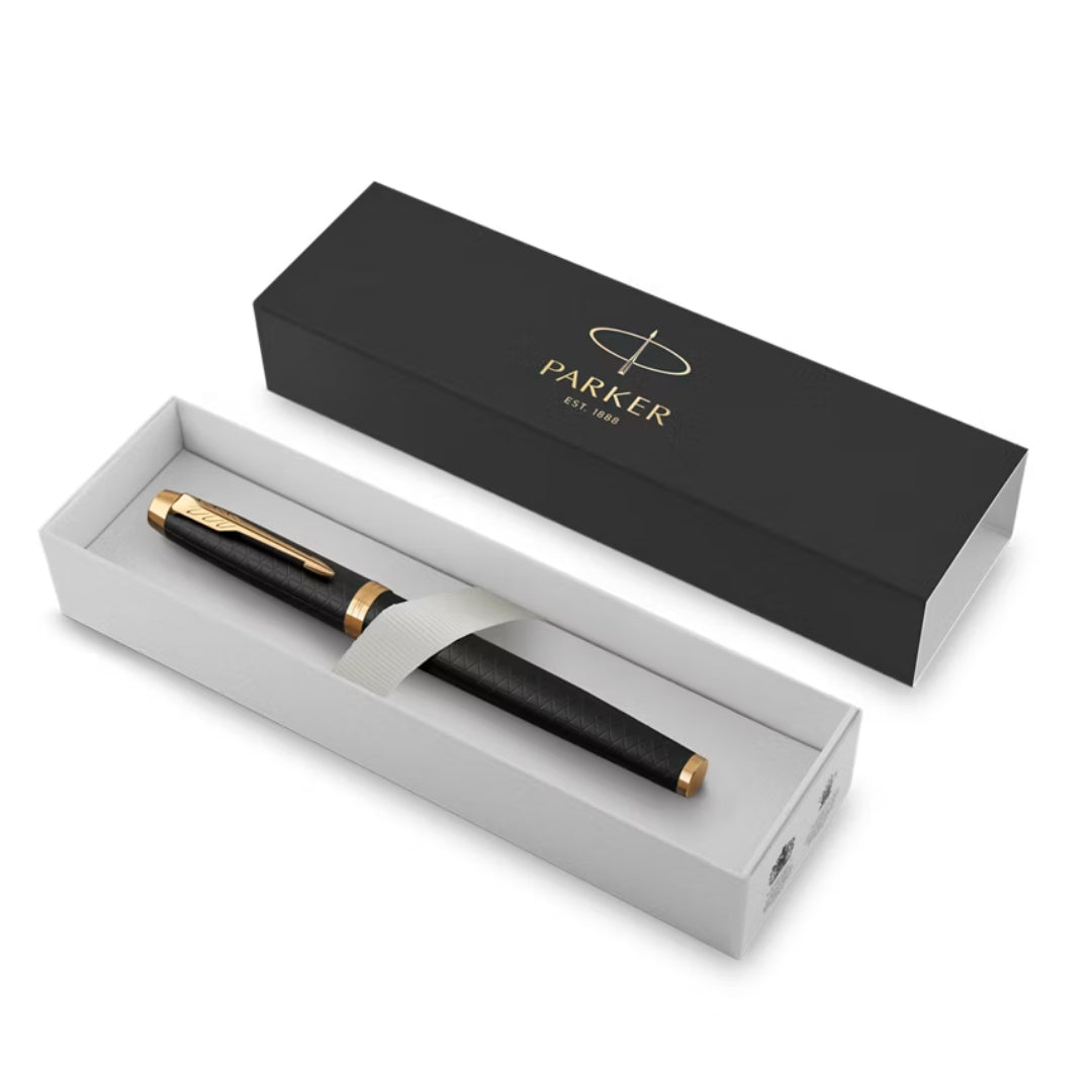 Parker IM Premium Rollerball Pen F Black Ink - Premium Black Finish & Gold Trim