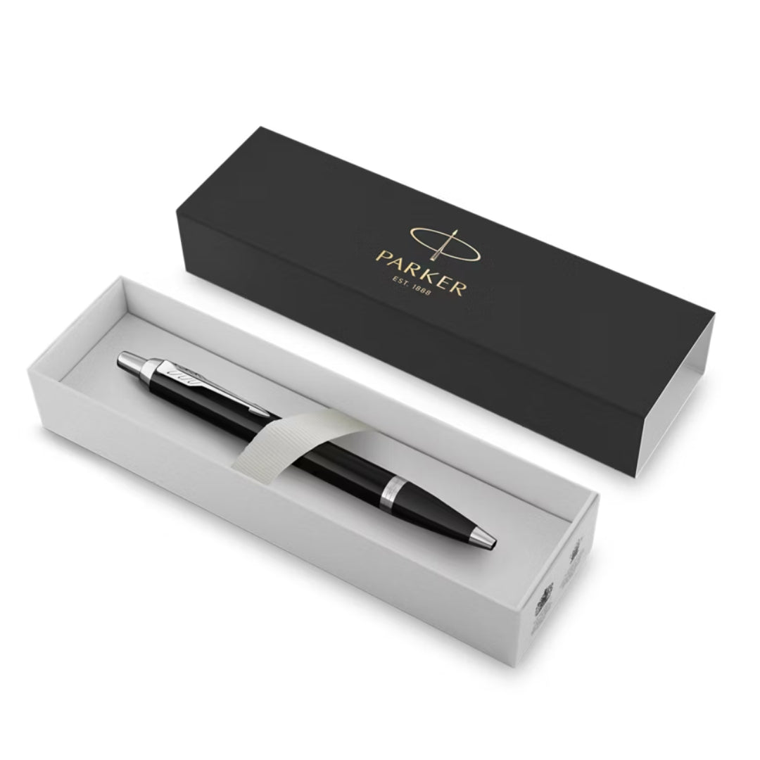 Parker IM Ballpoint Pen M Blue Ink - Black Lacquer & Chrome Trim