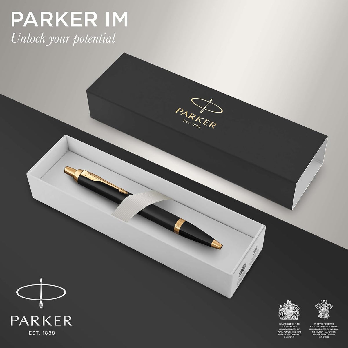 Parker IM Ballpoint Pen M Blue Ink - Lacquer Black & Gold Trim