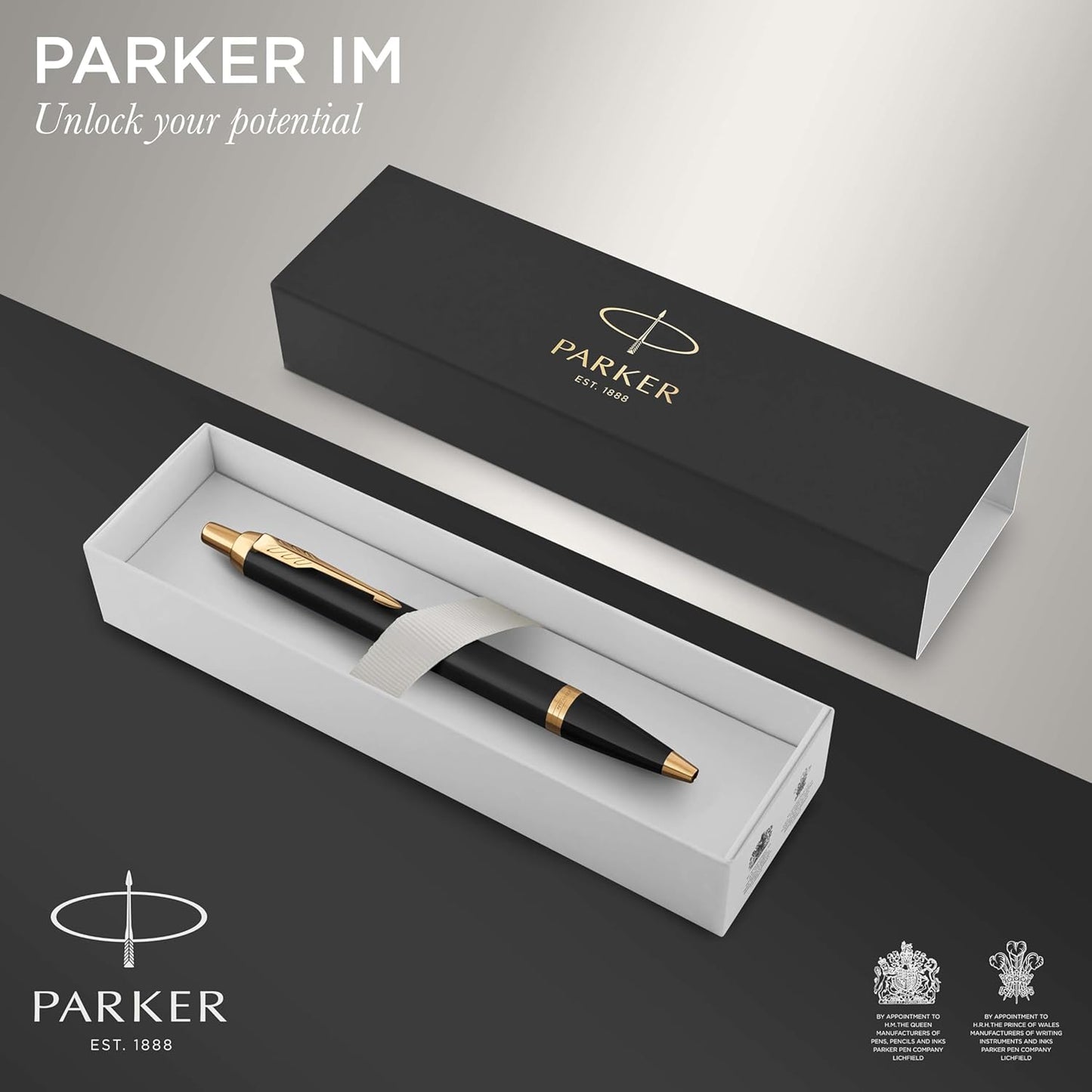 Parker IM Ballpoint Pen Blue Ink - Lacquer Black & Gold Trim