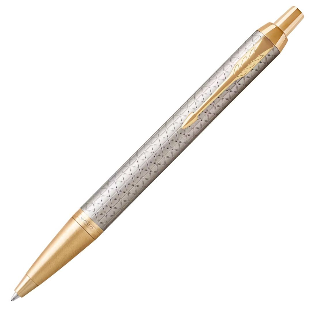 Parker IM Premium Ballpoint Pen M Blue Ink - Premium Warm Silver & Gold Trim