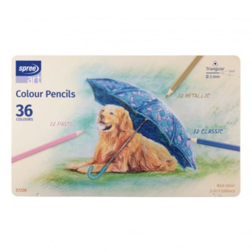 Spree Triangular Colour Pencils In Metal Box A Set Of 36pcs