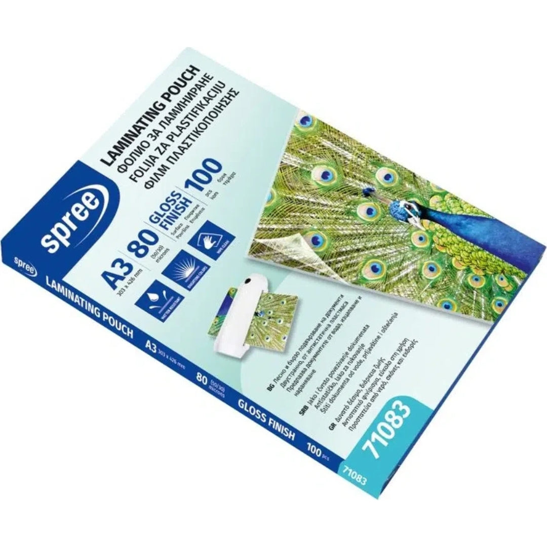 A3 Spree - Laminating Pouch Gloss Finish 80microns A Pack Of 100pcs