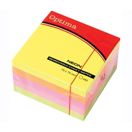 Optima Sticky Notes 7.6 x 7.6cm A Pack Of 450pcs - Neon 4 Colours