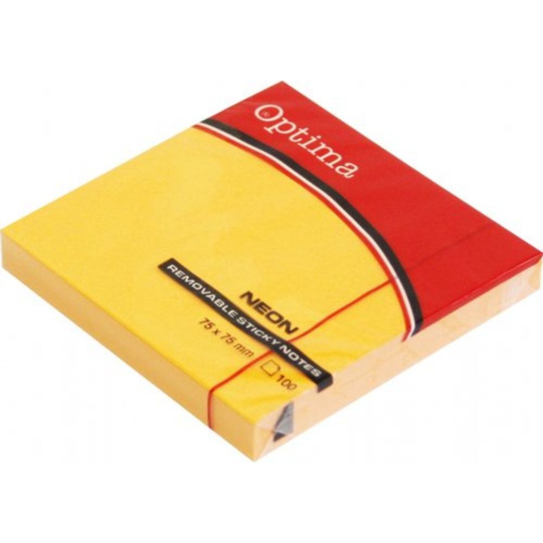 Optima Sticky Notes 7.5 x 7.5 A Pack Of 100pcs - Neon Orange