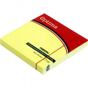 Optima Sticky Notes 7.5 x 7.5 A Pack Of 100pcs - Neon Yellow