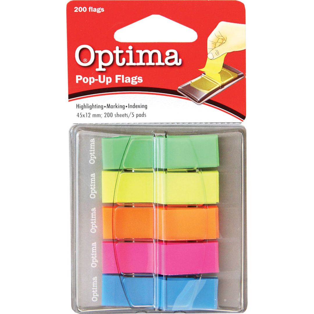 Optima Index Tabs 4.5 x 1.2 A Pack Of 200pcs - 5 Neon Colours