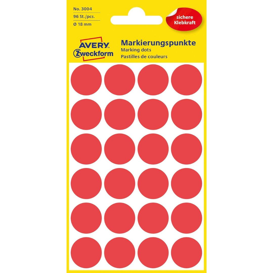 Avery Marking Dots Stickers 18 mm A Pack Of 96pcs Red