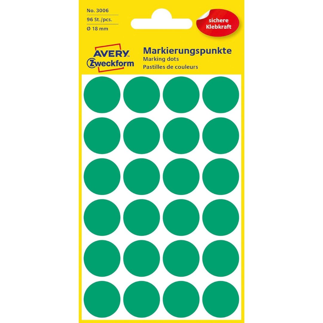 Avery Marking Dots Stickers 18 mm A Pack Of 96pcs Green