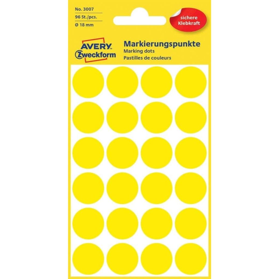 Avery Marking Dots Stickers 18 mm A Pack Of 96pcs Yellow