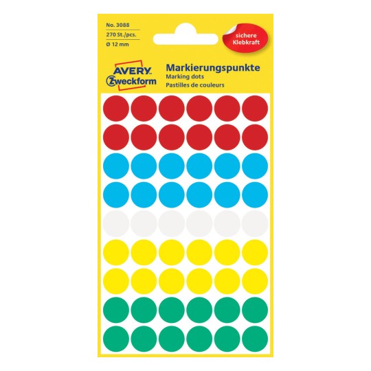 Avery-Zweckform Marking Dots Stickers 12mm A Pack Of 270pcs - Assortment Colours