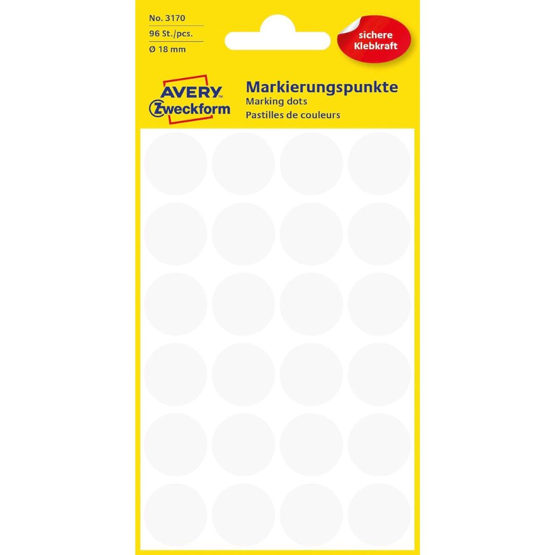 Avery Marking Dots Stickers 18 mm A Pack Of 96pcs White