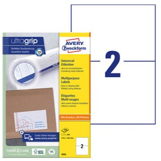 A4 Avery Multipurpose Labels 2 N 3655 x 1 Sheet