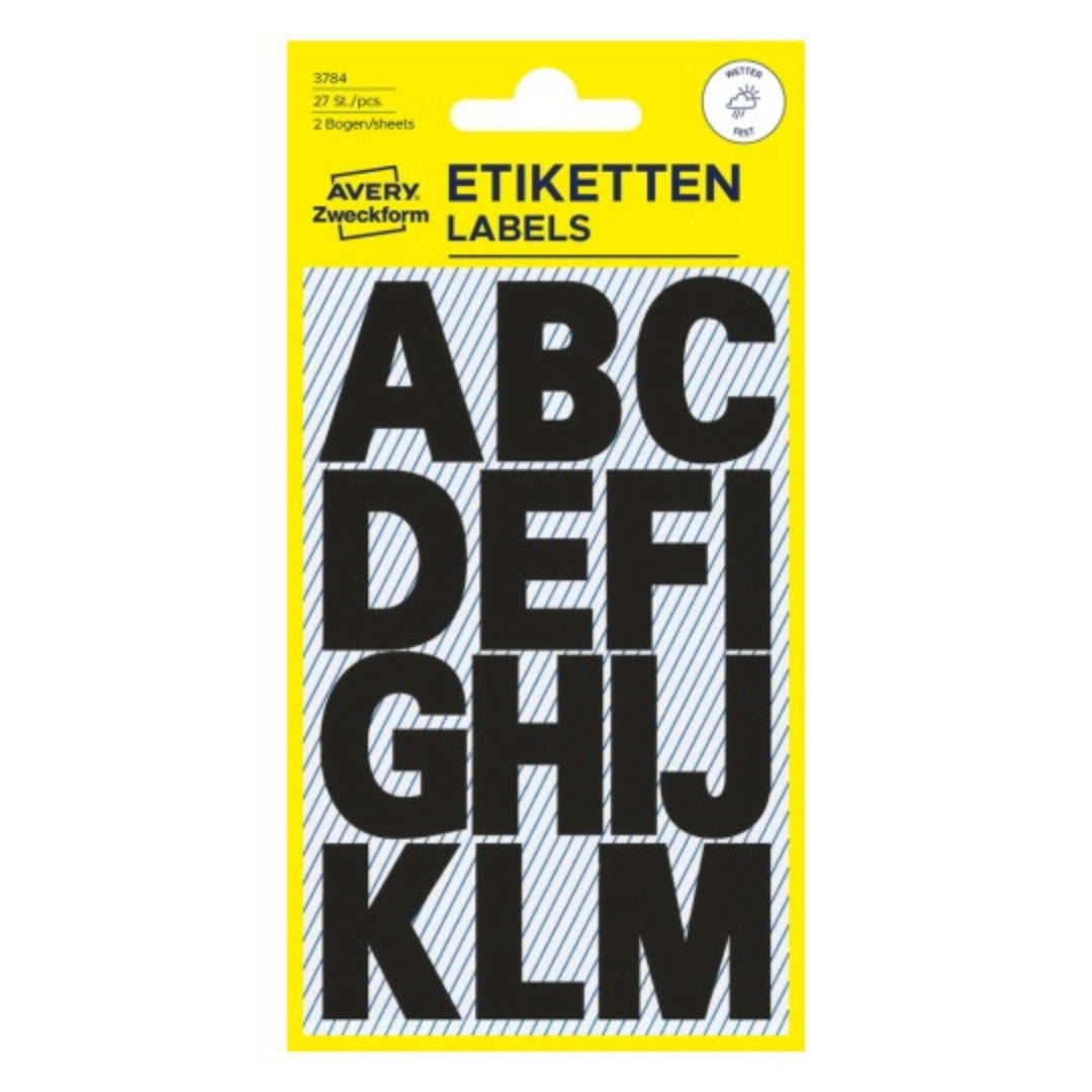 Avery-Zweckform Waterproof Labels A Pack Of 2 Sheets / 27pcs - Black Letters 25mm