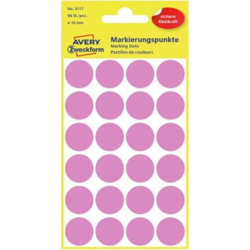 Avery Marking Dots Stickers 18 mm A Pack Of 96pcs Pink