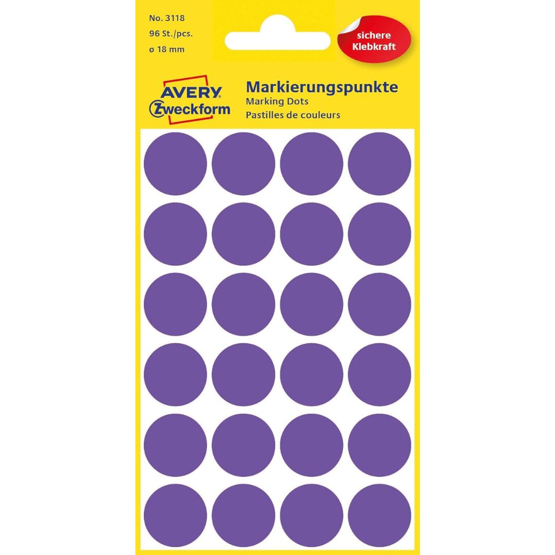 Avery Marking Dots Stickers 18 mm A Pack Of 96pcs Purple