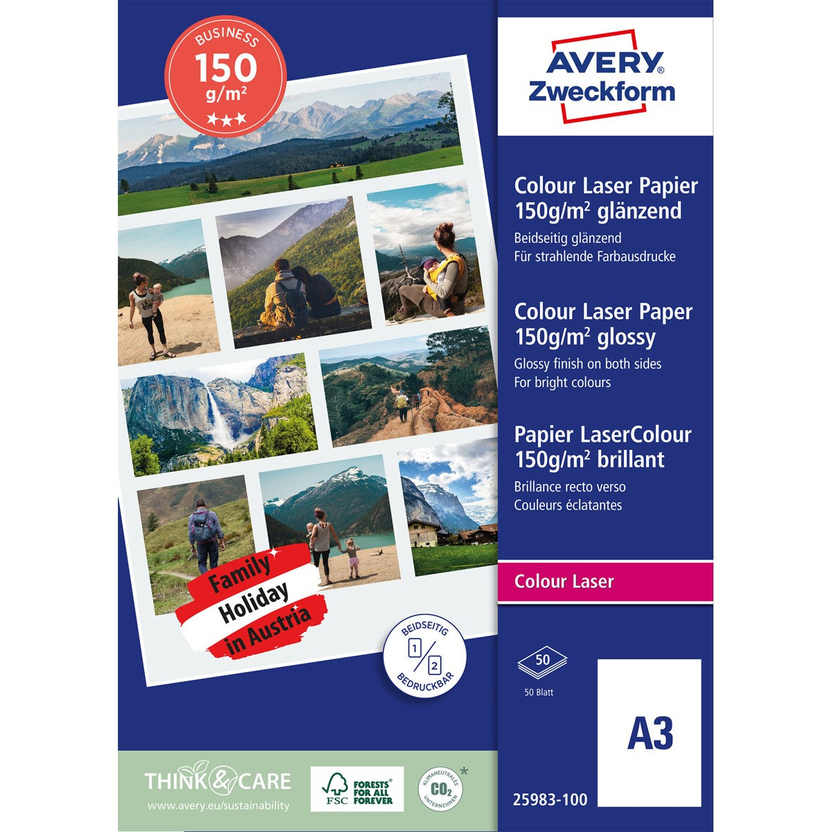 A3 Avery Superior Colour Laser Paper 150g Glossy A Pack Of 50pcs