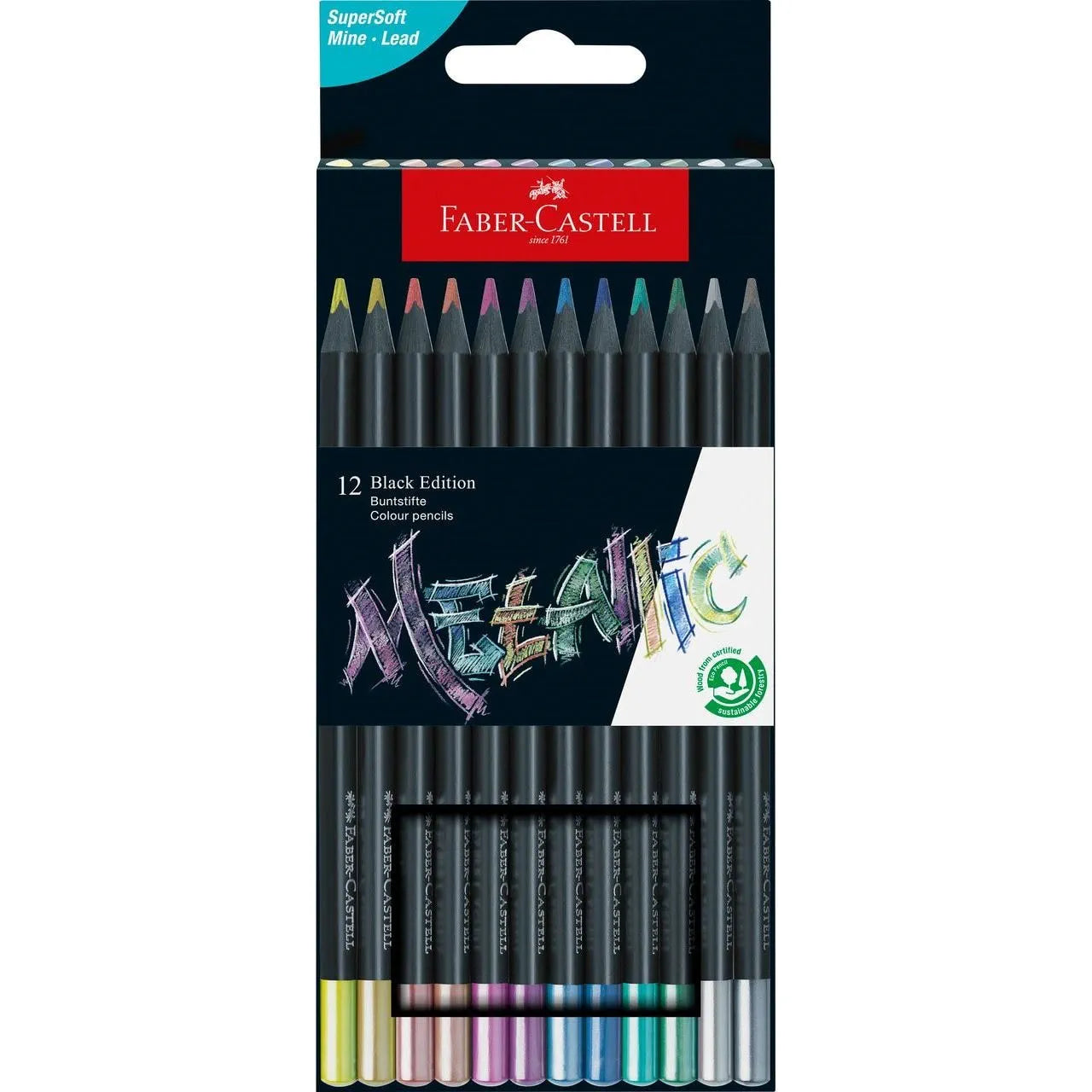Faber-Castell Black Edition Metallic Colour Pencils A Set Of 12pcs