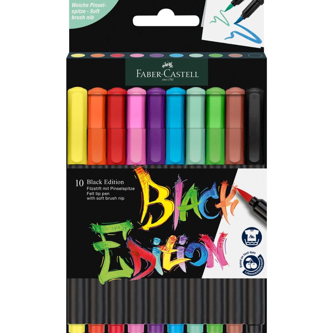 Faber-Castell Felt Tip Pen Brush A Pack Of 10pcs - Black Edition