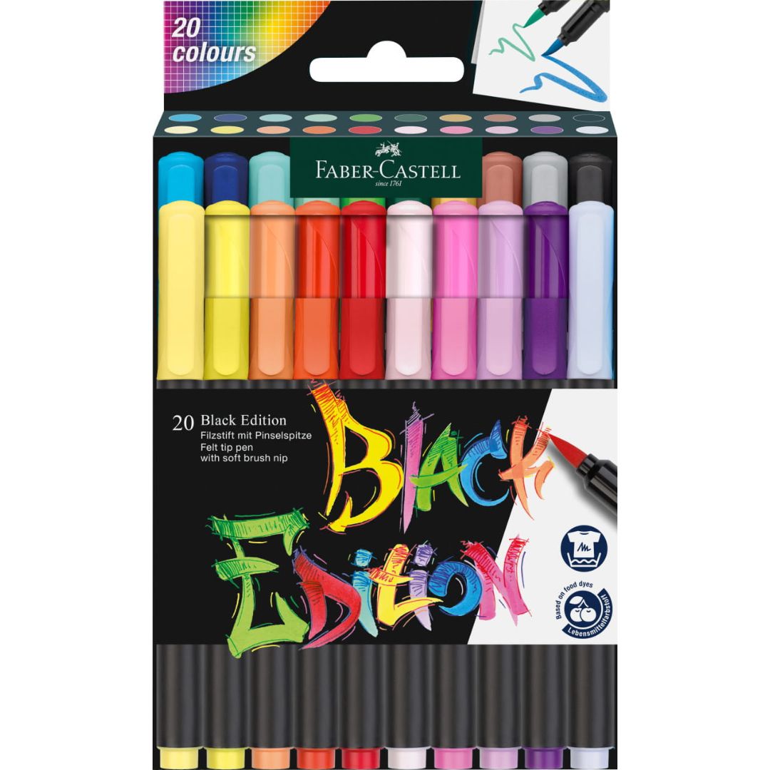 Faber-Castell Felt Tip Pen Brush A Pack Of 20pcs - Black Edition