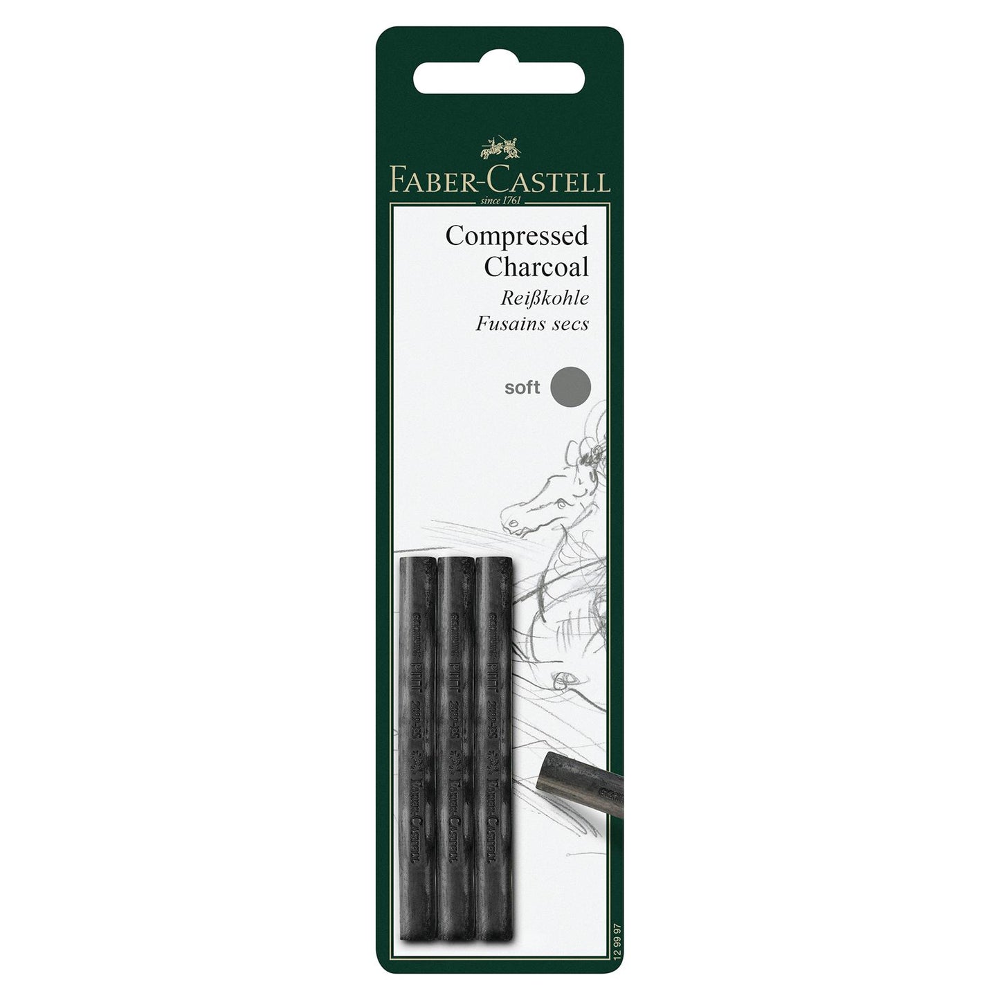 Faber-Castell Pitt Compressed Charcoal Sticks, Soft - Set of 3