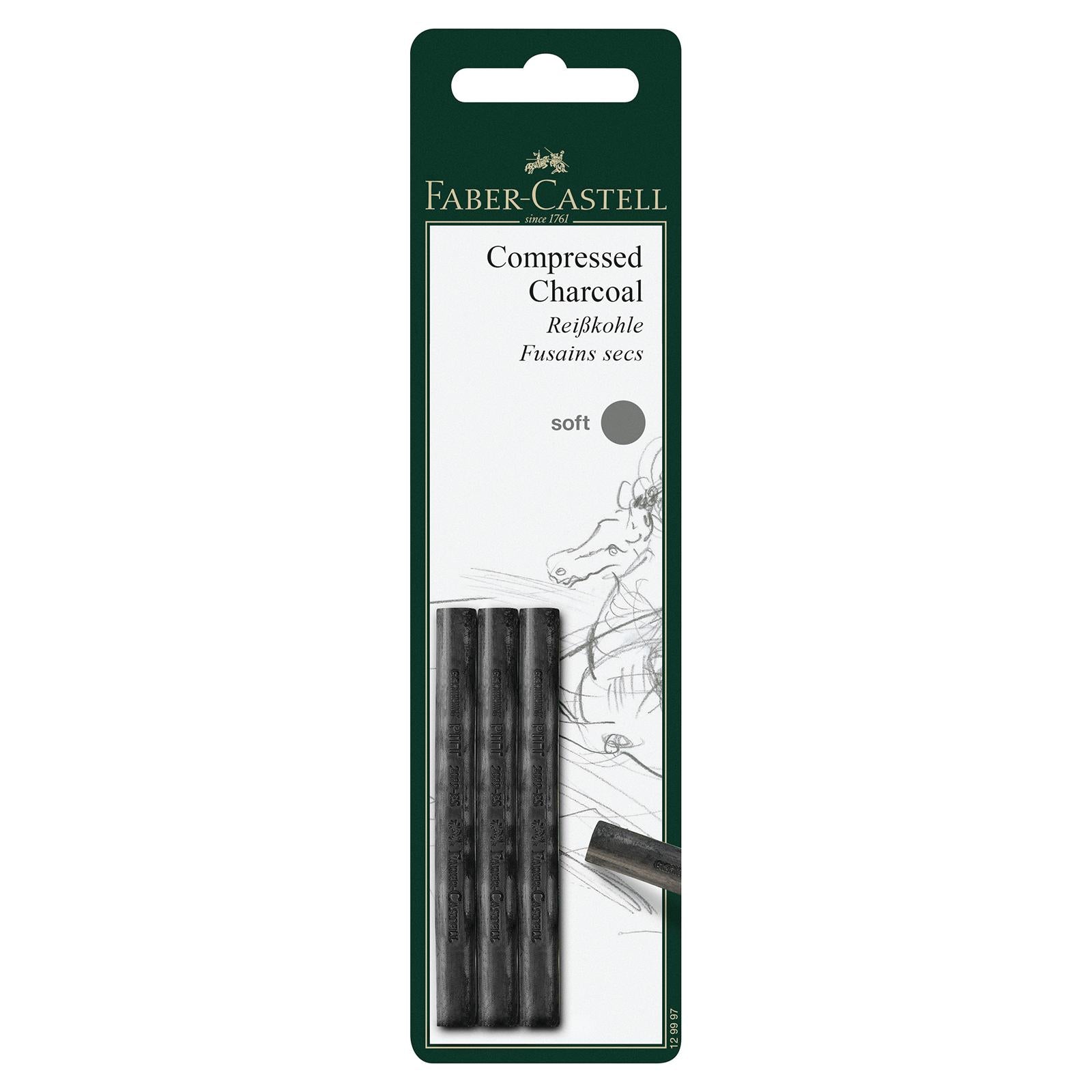 Faber-Castell Pitt Compressed Charcoal Sticks, Soft - Set of 3