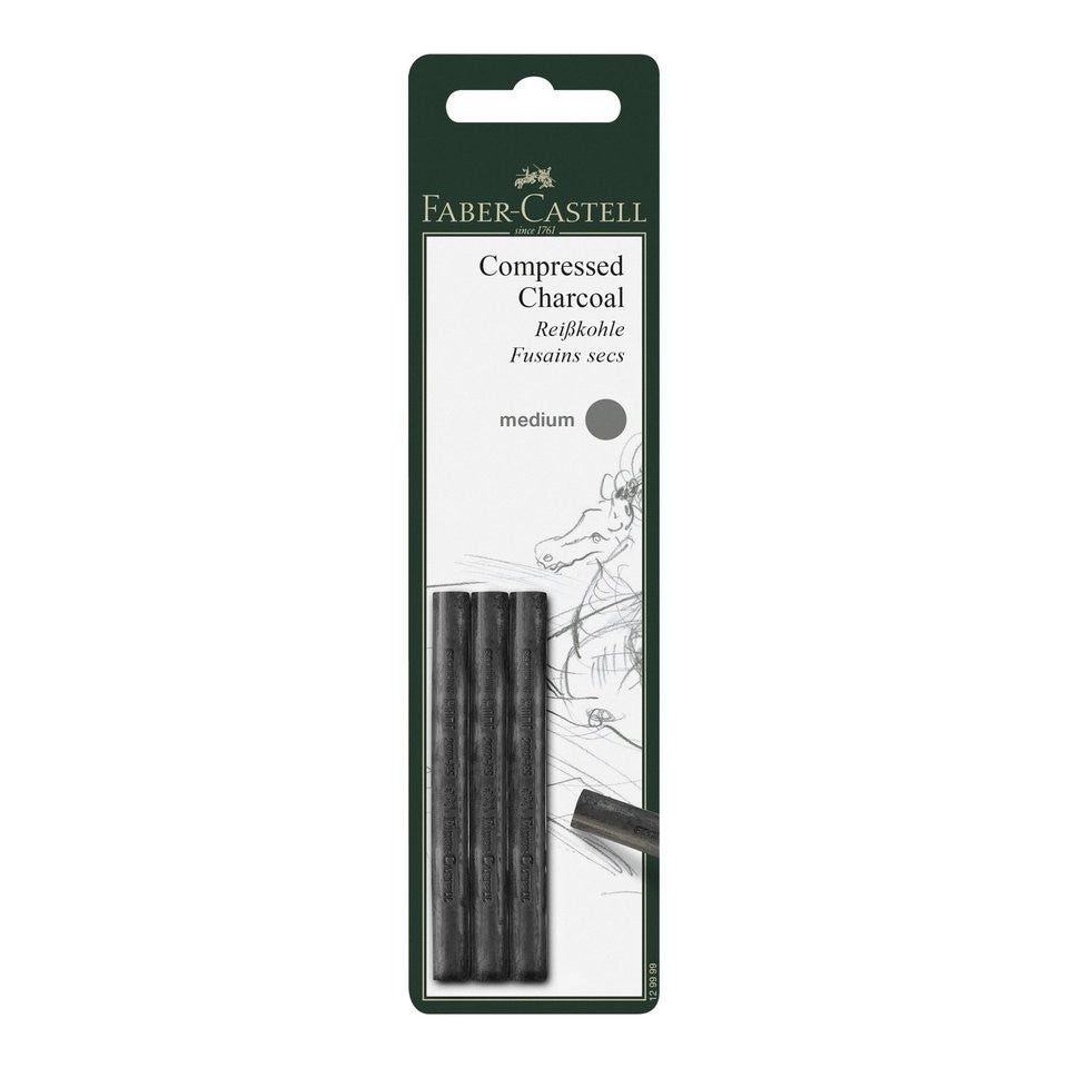 Faber-Castell Pitt Compressed Charcoal Sticks, Medium - Set of 3