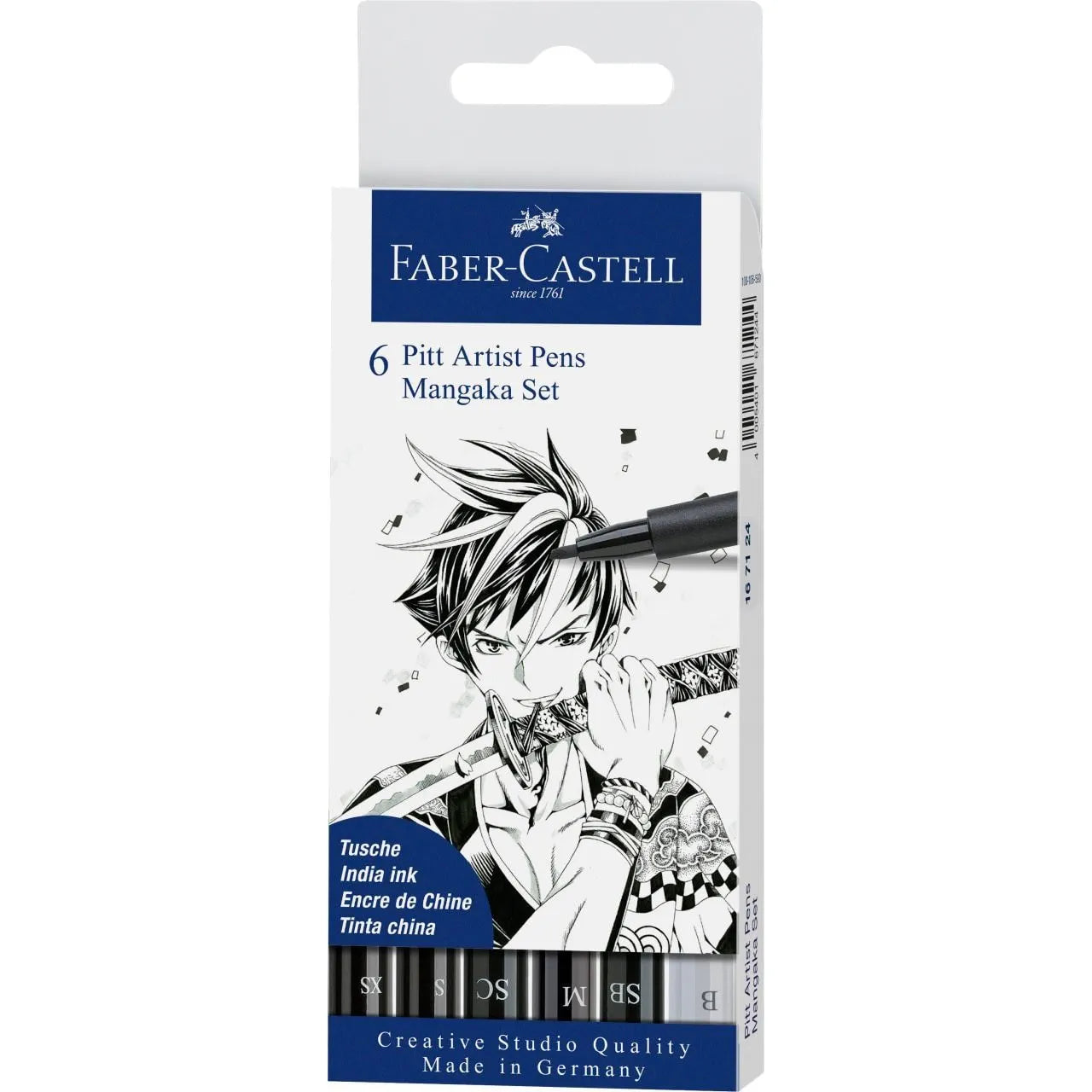 Faber Castell Pitt Artist Pen India in Pen Wallet of 6, Manga Black Set