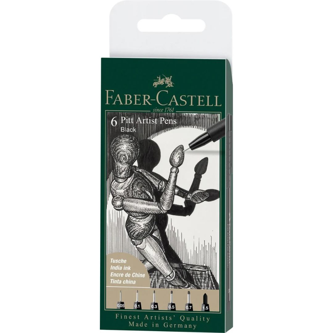 Faber-Castell Pitt Artist Pens A Pack Of 6pcs - Black India Ink pen