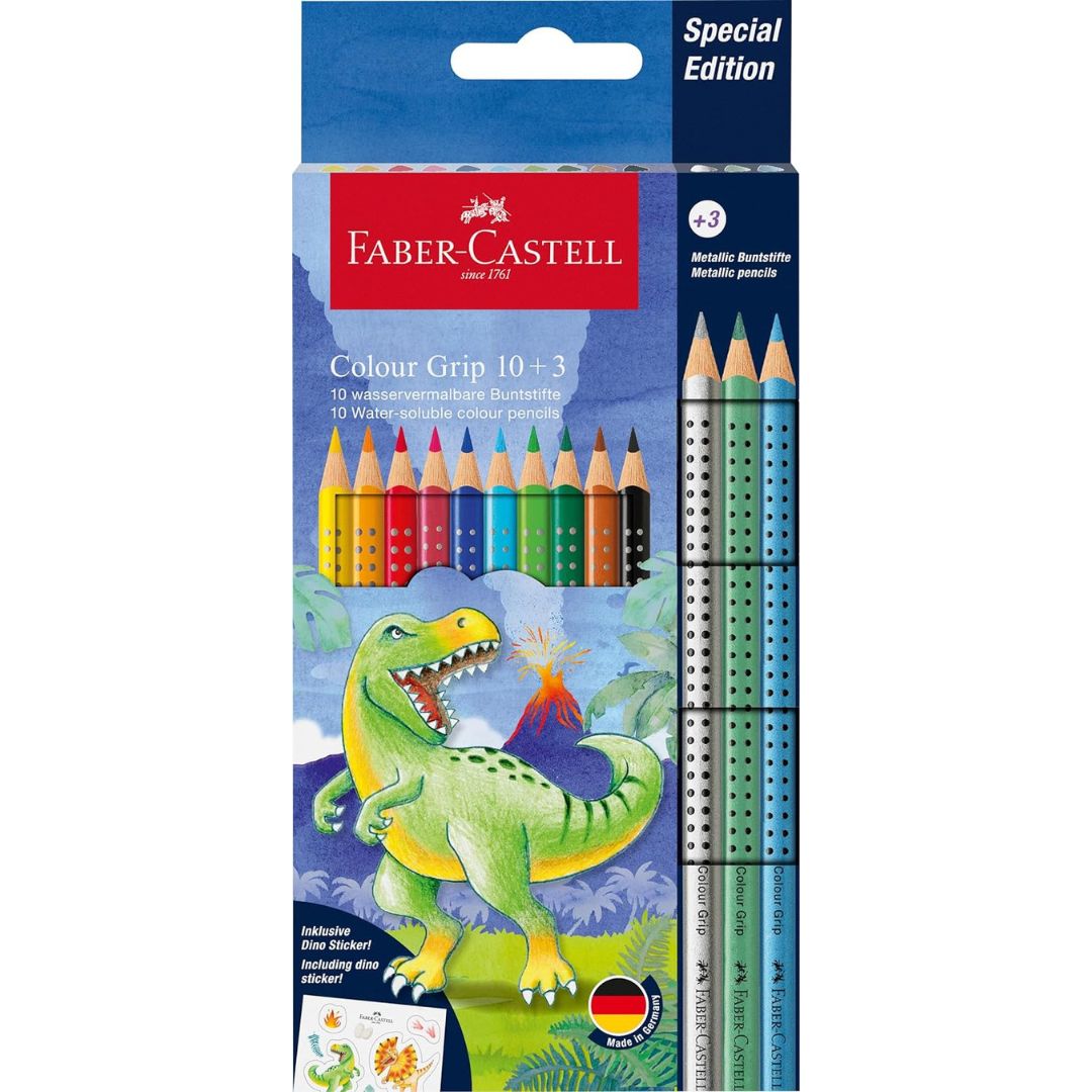 Faber-Castell Dinosaur Colour Grip 10+3 Triangular Colouring Pencils