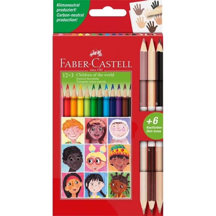 Faber-Castell Triangular Colour Pencil Set - 12 Colours + 3 Bi-Colour