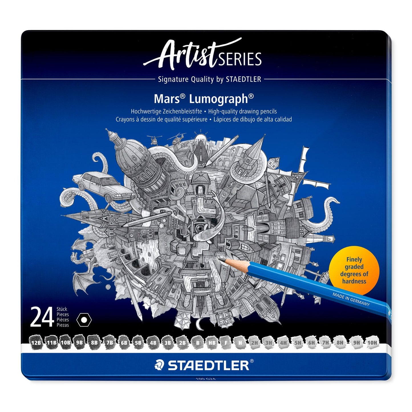 Staedtler - Artist Series - Mars Lumograph - Drawing Pencil A Tin Of 24pcs
