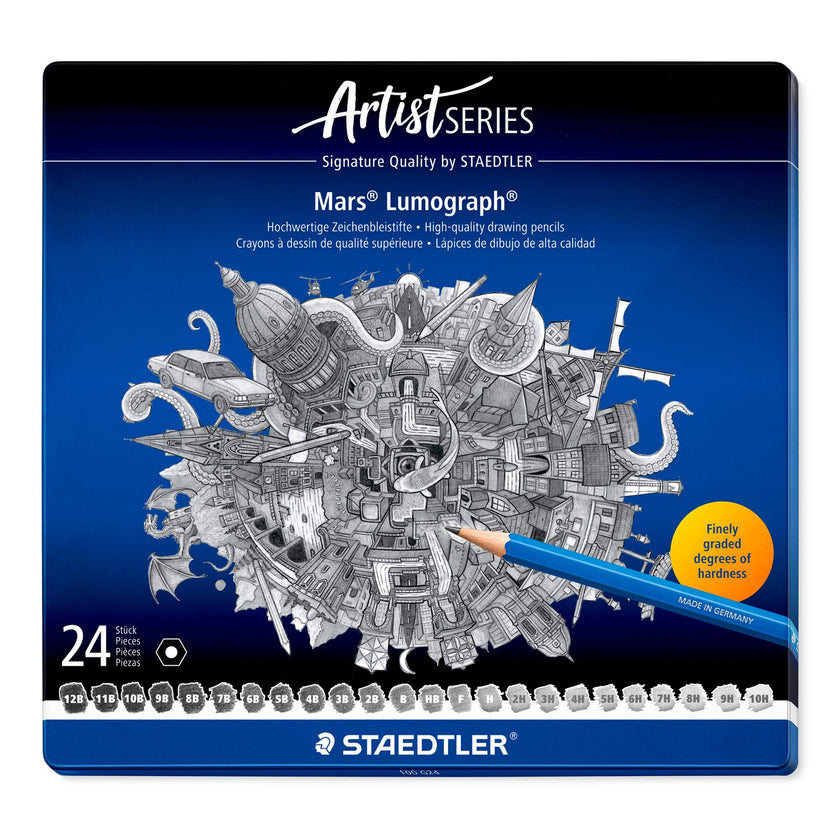 Staedtler - Artist Series - Mars Lumograph - Drawing Pencil A Tin Of 24pcs