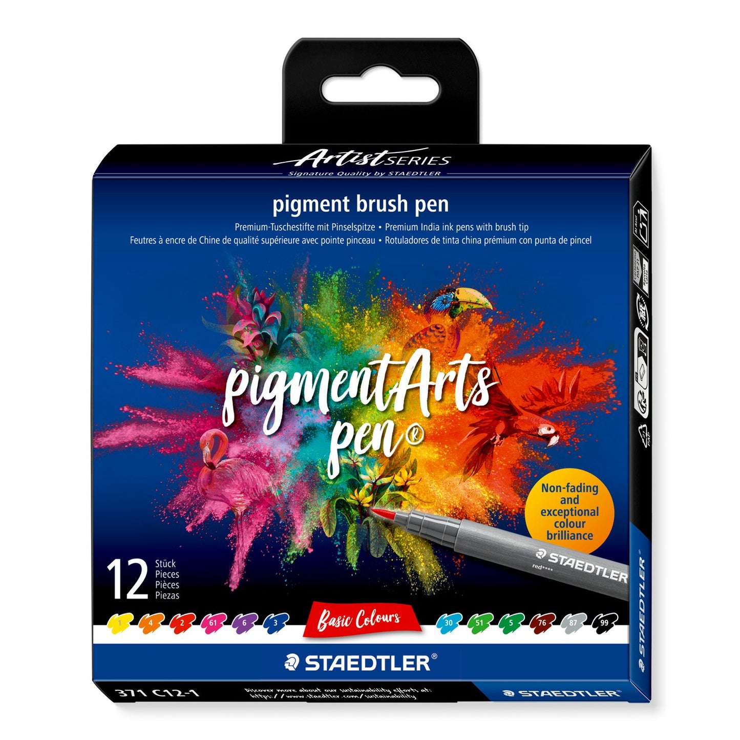 Staedtler - Artist Series - Pigment Brush Pen A Set Of 12pcs - Basic Colours