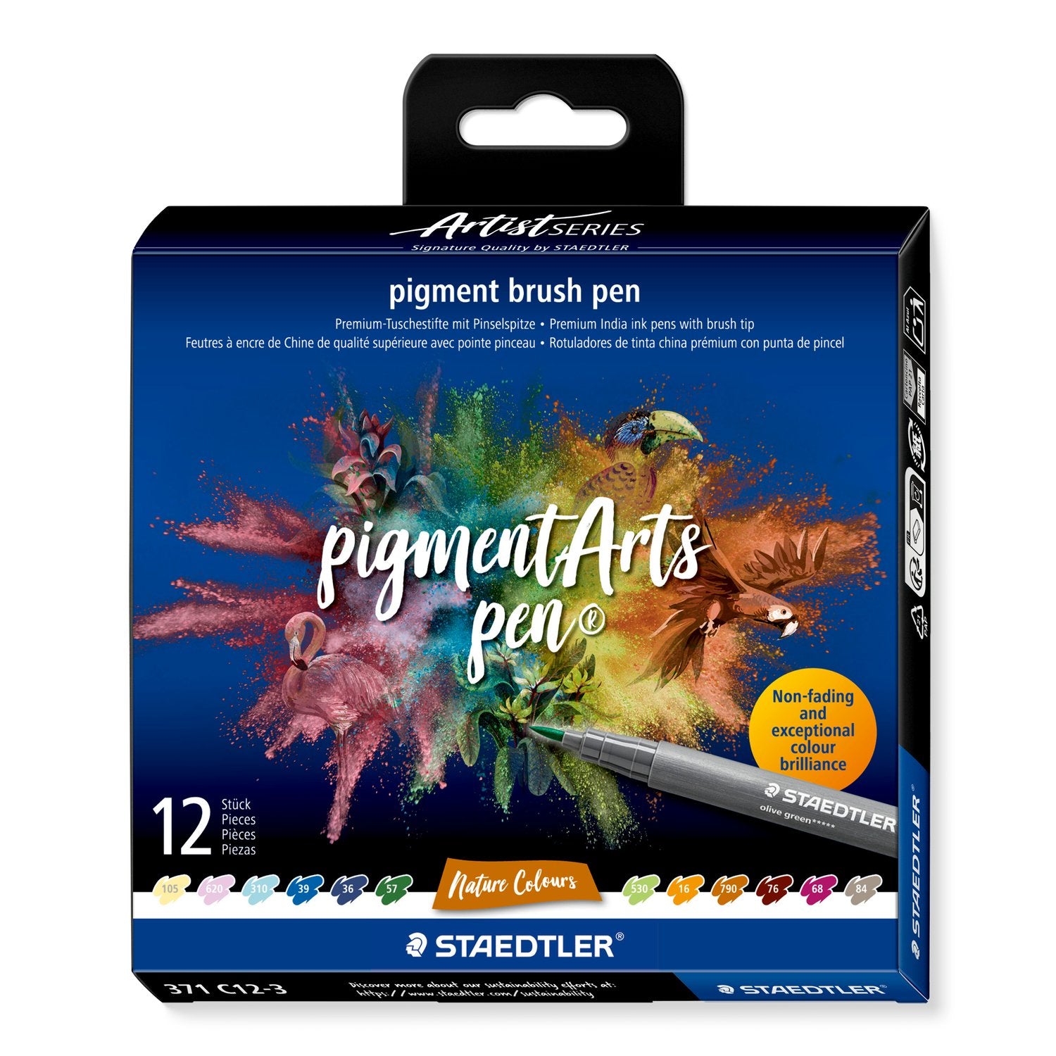 Staedtler - Artist Series - Pigment Brush Pen A Set Of 12pcs - Nature Colours