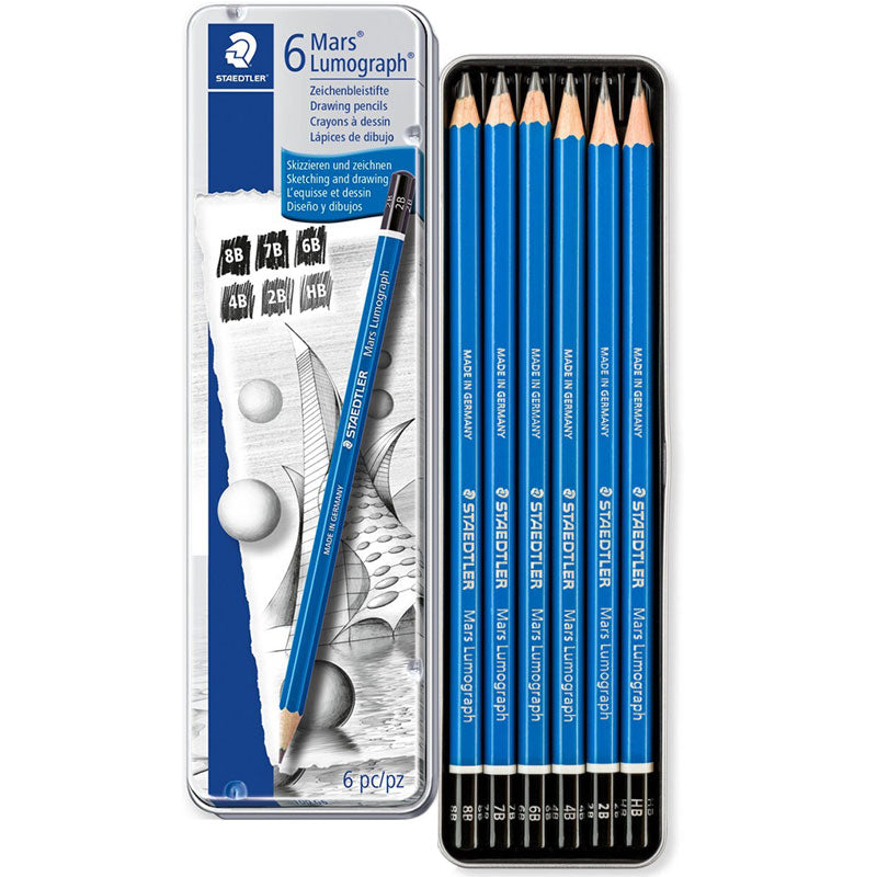 Staedtler Mars Lumograph Pencils 8B-HB - Tin of 6