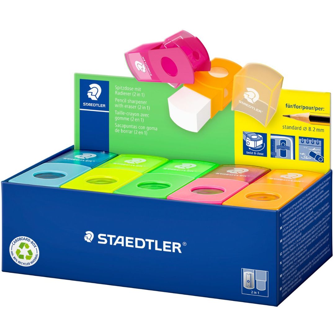 Staedtler 2 In 1 Neon Sharpener With Eraser x 1pc Assortment