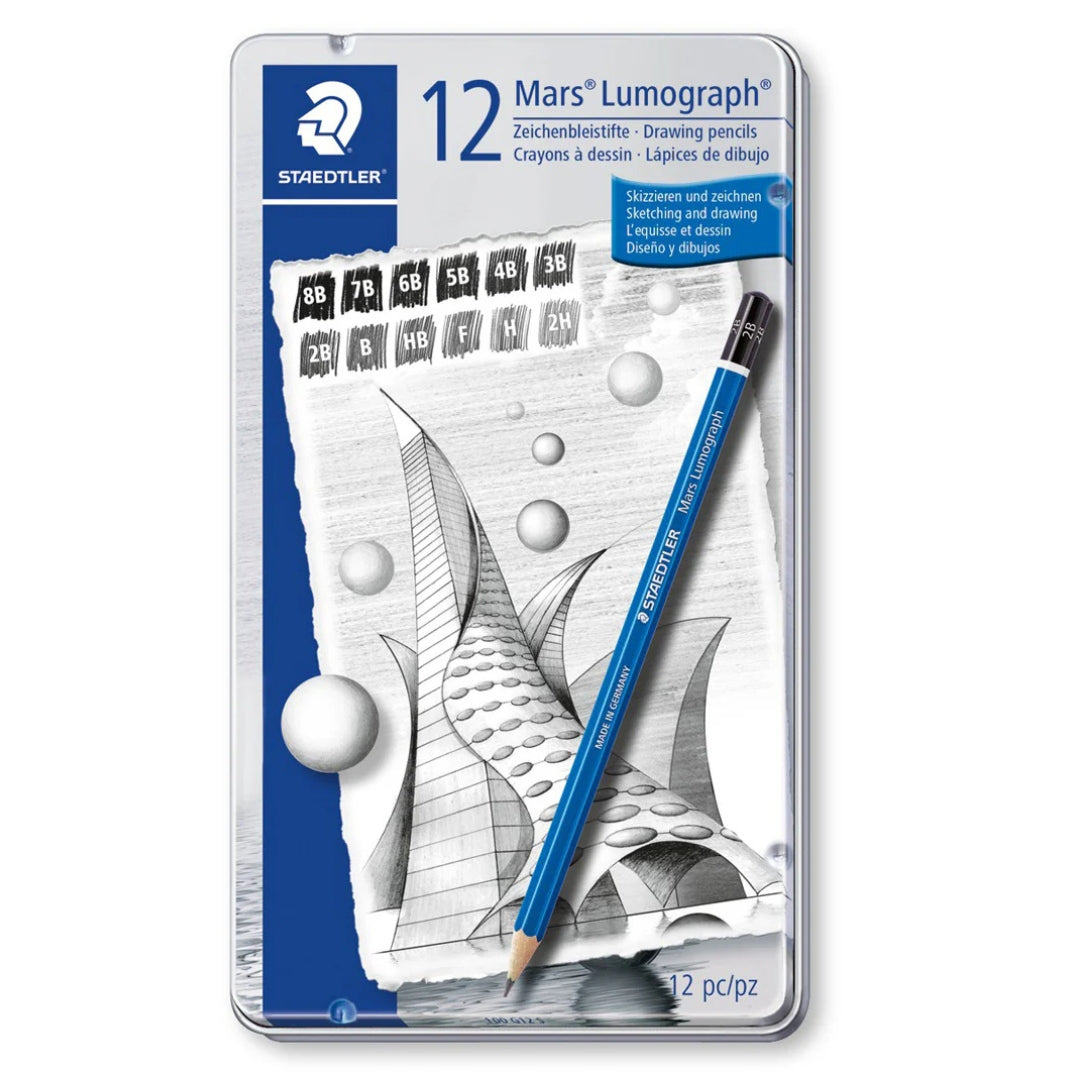 Staedtler Mars Lumograph Drawing Pencils 8B-2H A Tin Of 12pcs