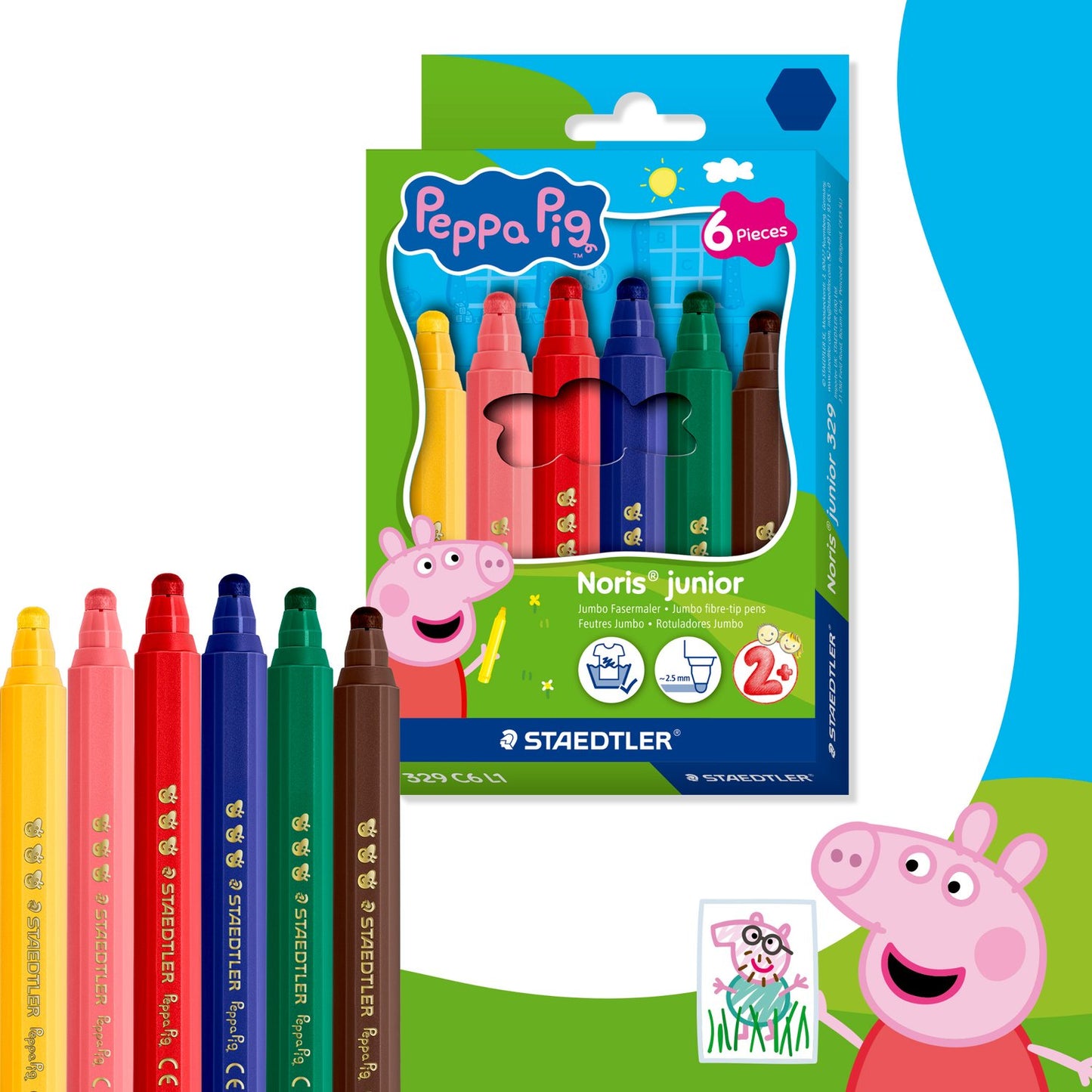 Staedtler - Noris Junior - Jumbo Fibre-Tip Pen A Pack Of 6pcs - Peppa Pig