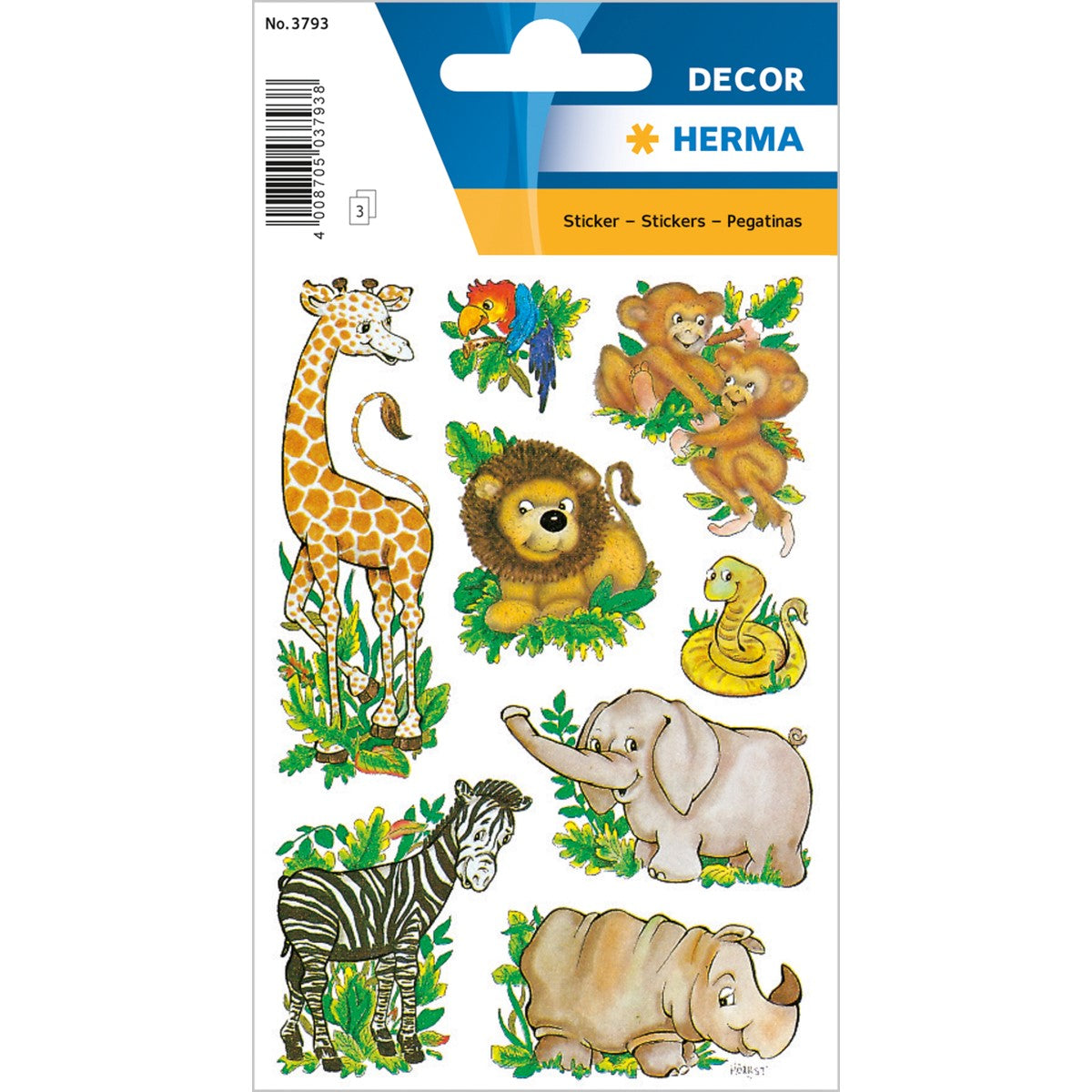 Herma Jungle Animal Stickers A Pack Of 3 Sheets