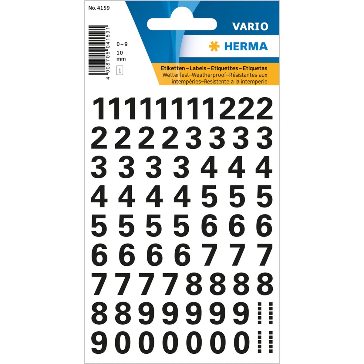 Herma Stickers A Pack Of 1 Sheet - Numbers 0-9 10mm Weatherproof