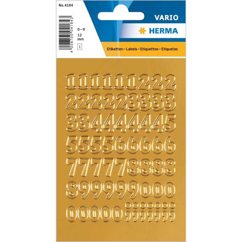 Herma Stickers A Pack Of 1 Sheet - Numbers 12 mm 0-9 Gold