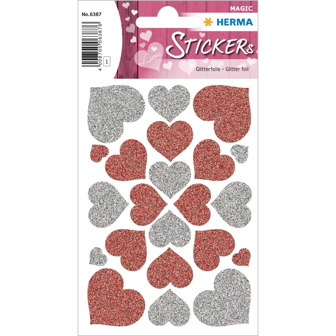 Herma Stickers A Pack Of 1 Sheet - Red/Silver Glitter Hearts