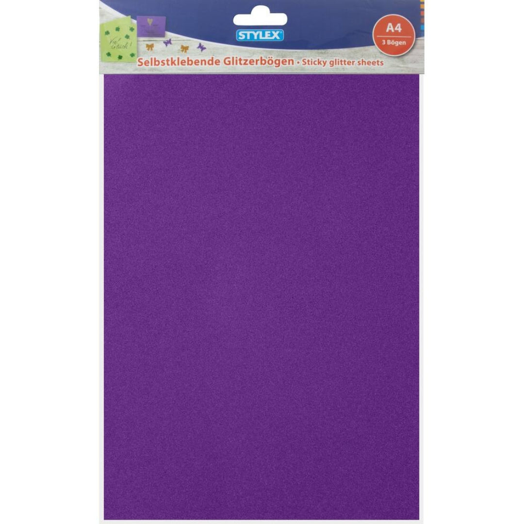 A4 Stylex Sticky Glitter Paper A Pack Of 3pcs - Various Colours