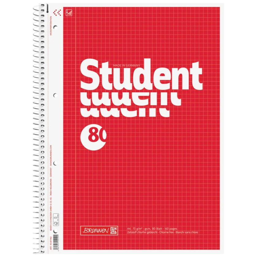 A4 Brunnen - Student - Side-Spiral Squared Notebook 70gsm 160pgs - 5cm