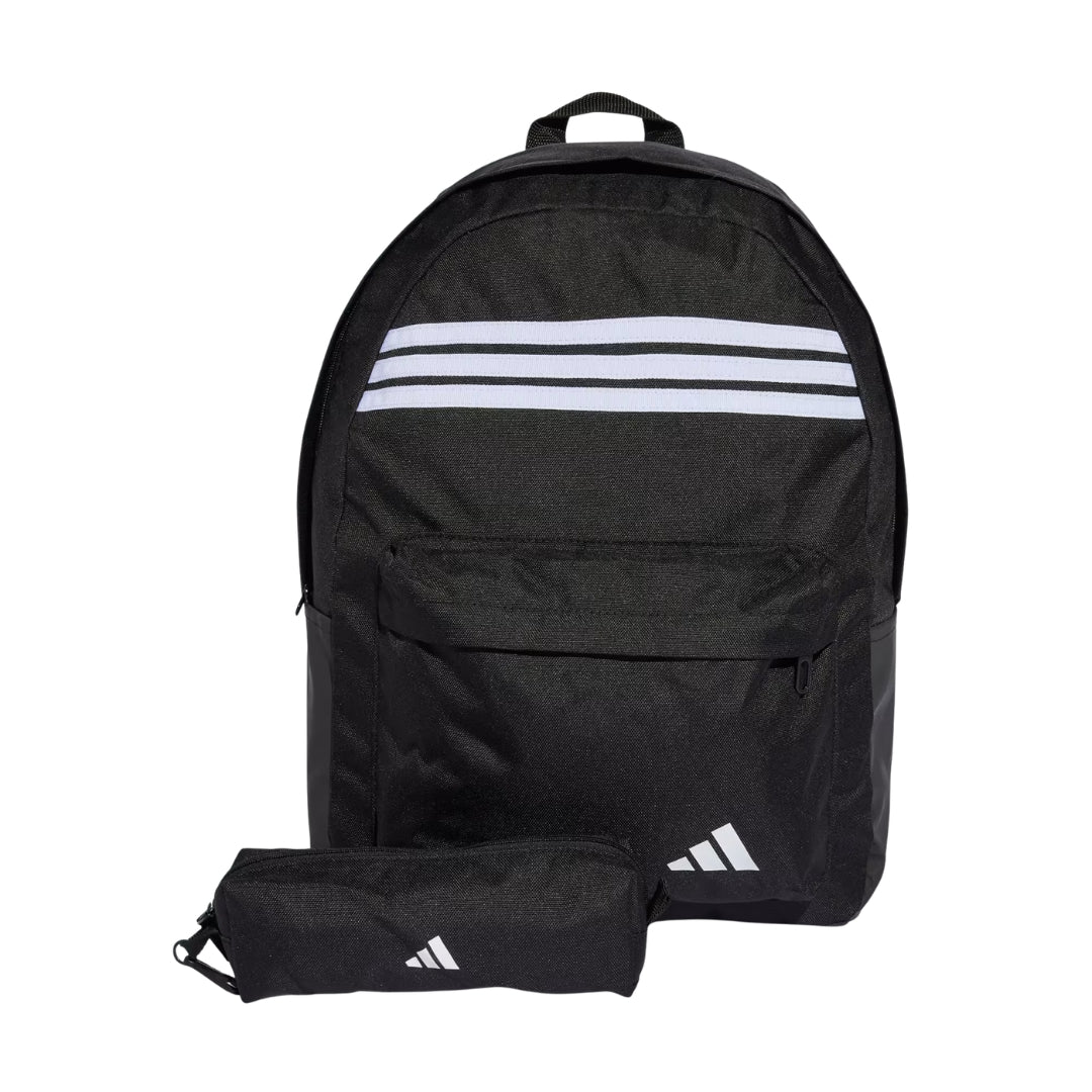 Adidas Backpack 44 x 31 x 15cm - Classic 3-Stripes With Pencil Case - Black / White / White