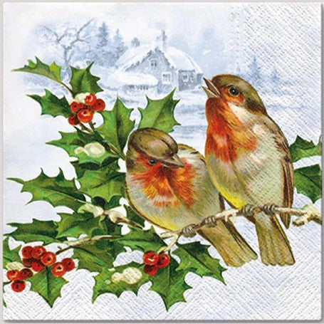 Christmas Napkins A Pack Of 20pcs - Birds On Branch