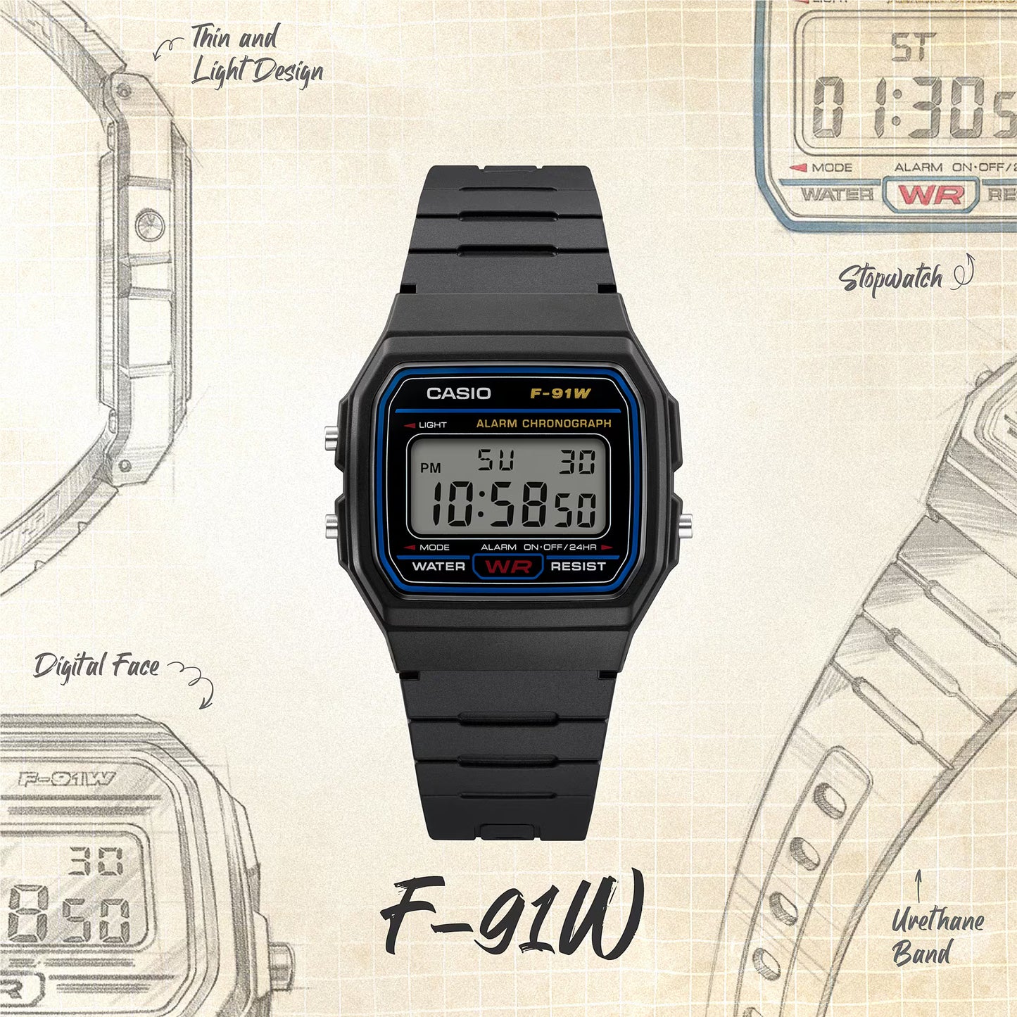 Casio F-91W-1YEG - Black Wrist Watch