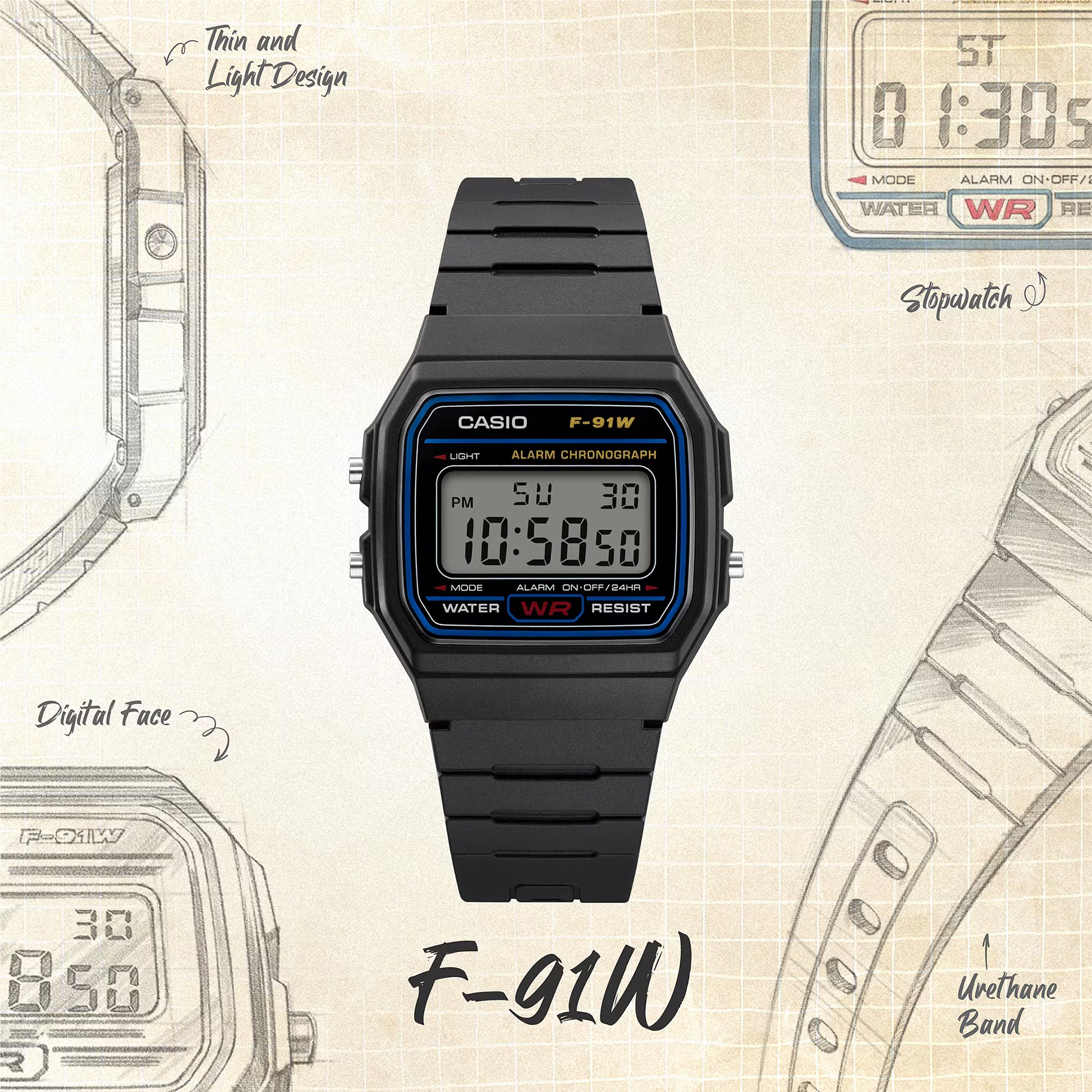 Casio F-91W-1YEG - Black Wrist Watch